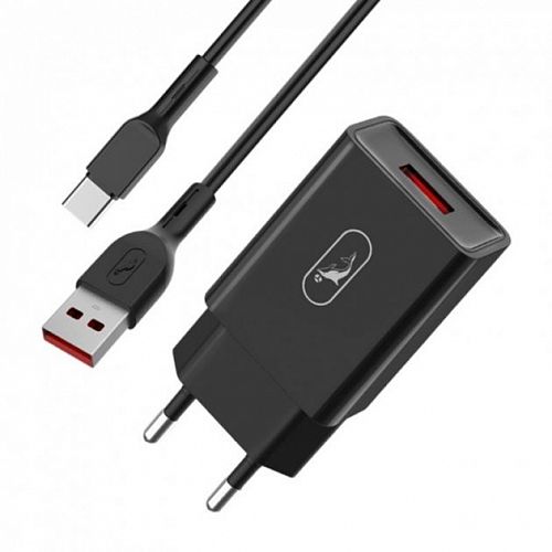 Купить CЗУ SKYDOLPHIN SC36T (1USB, 2.4A) Black (MZP-000175) + кабель USB Type-C в магазине vsesvit.shop