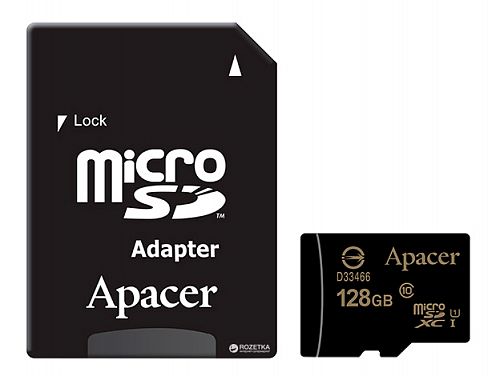 Купить Карта пам'яті APACER MicroSDXC 128GB UHS-I Class 10 + SD adapter (AP128GMCSX10U1-R) в магазине vsesvit.shop
