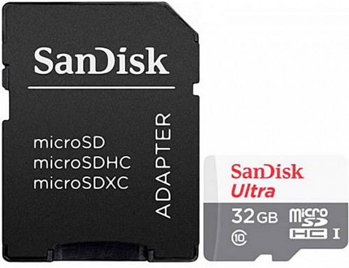 Купить Карта пам'яті SANDISK MicroSDXC 32GB UHS-I Class 10 Ultra R100/W10MB/s + SD-адаптер (SDSQUNR-032G-GN3MA) в магазине vsesvit.shop
