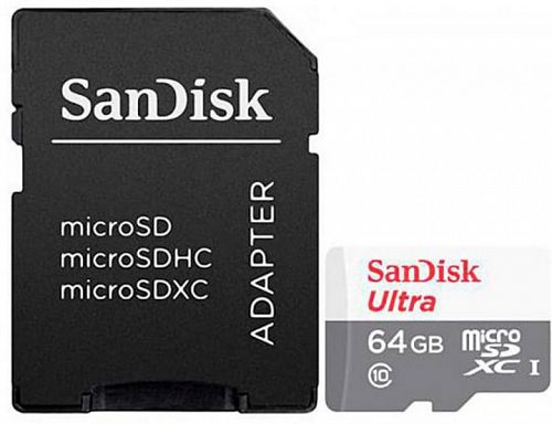 Купить Карта пам'яті SANDISK MicroSDXC 64GB UHS-I Class 10 Ultra R100/W10MB/s + SD-адаптер (SDSQUNR-064G-GN3MA) в магазине vsesvit.shop